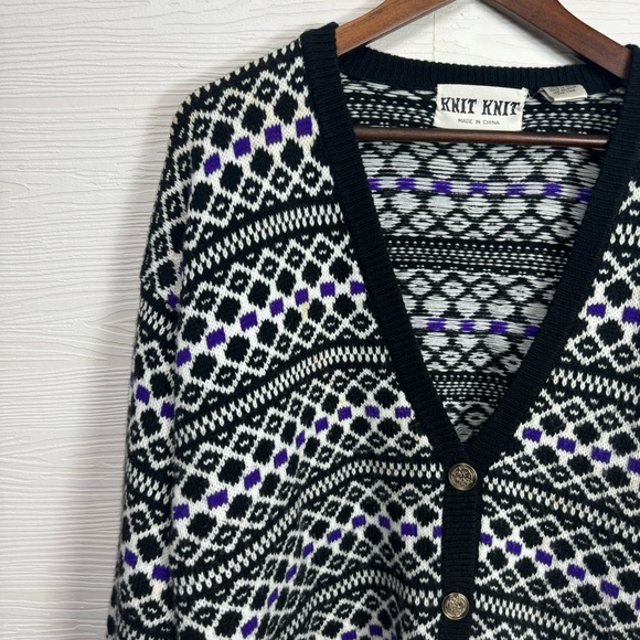 Vintage Knit Knit Black Purple White Cardigan Knit Halloween Fall Grandpa - Picture 3 of 12